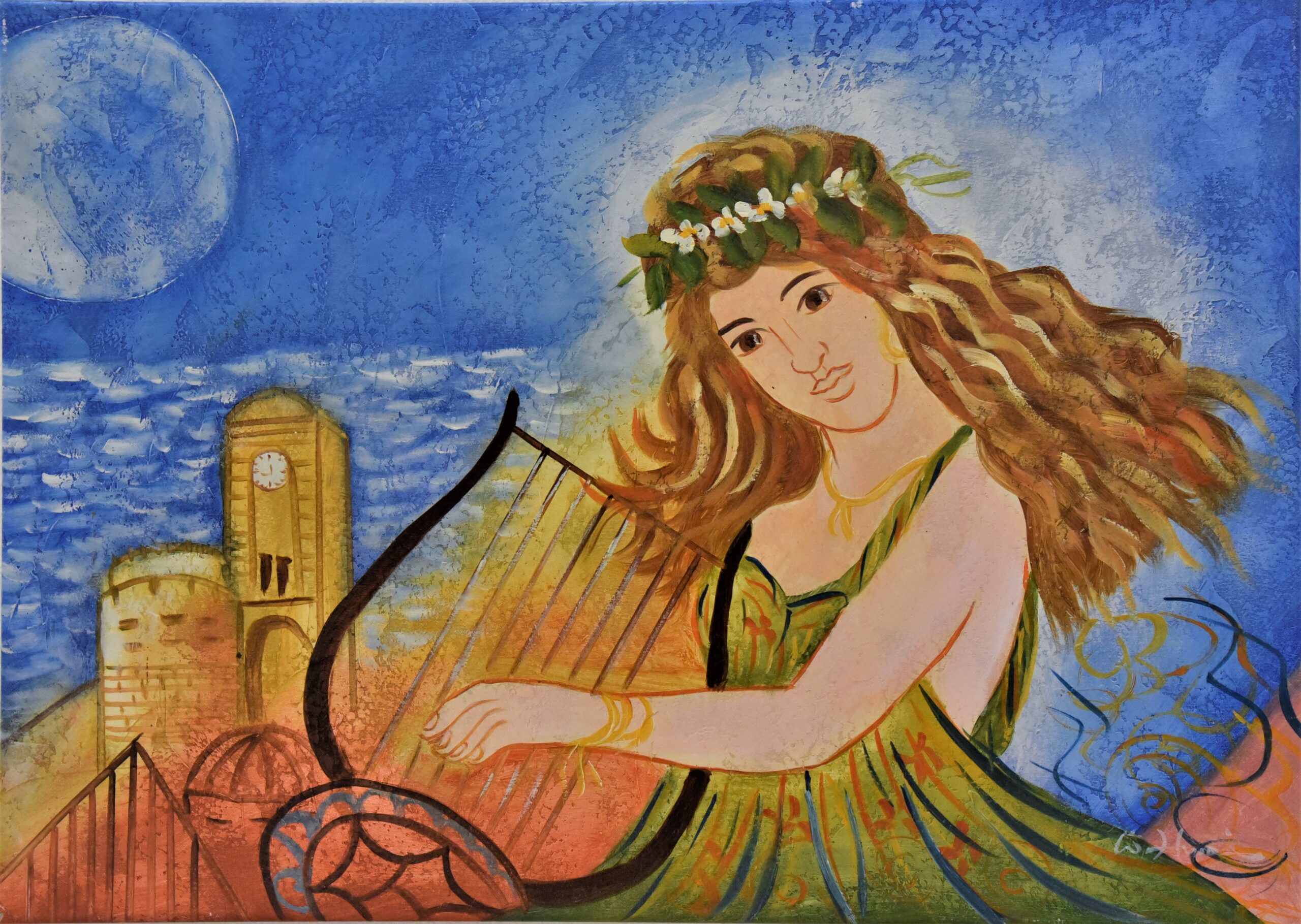 Κορίτσι με άρπα – W.Hosoto | 70 × 50 εκ.